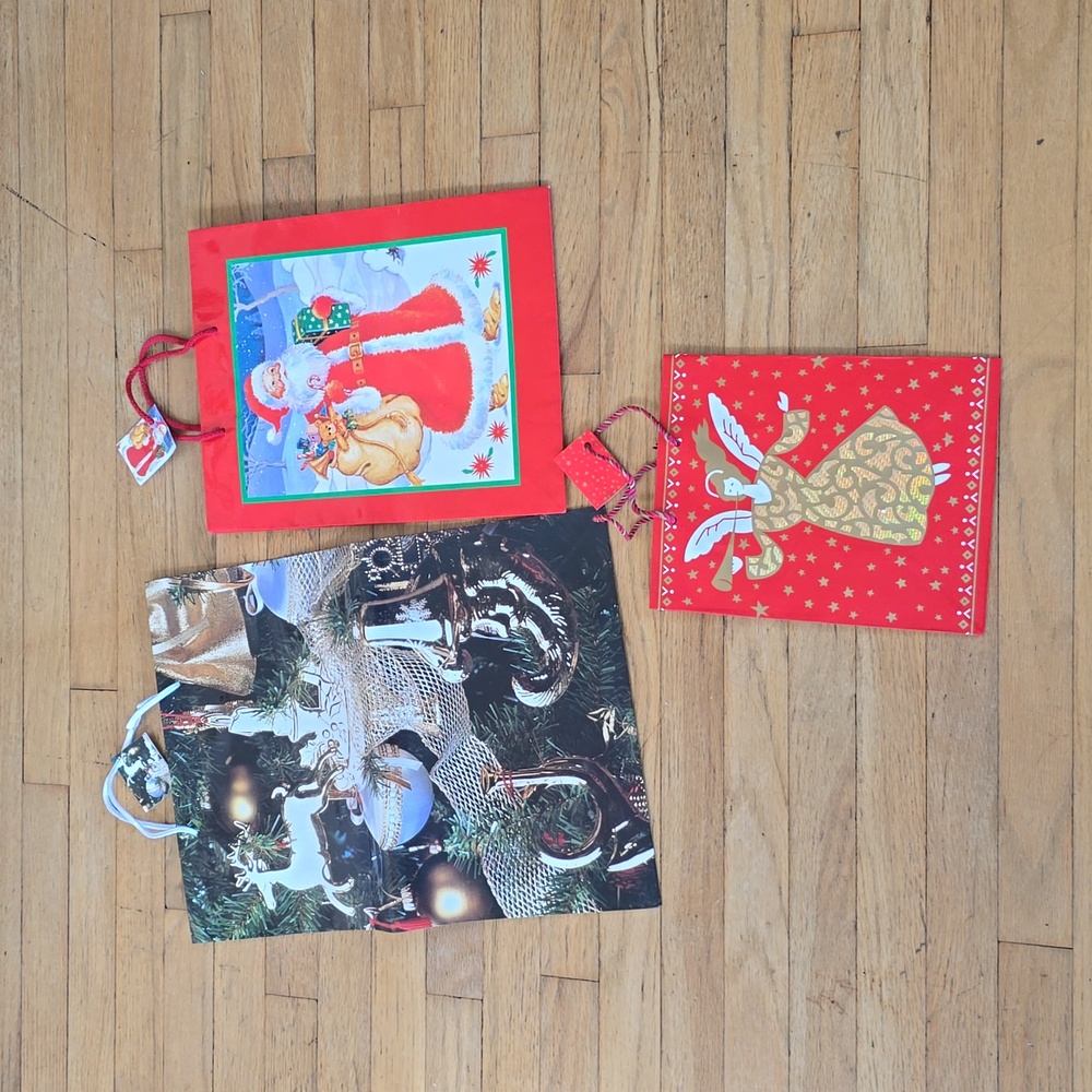 Set of 3 Holiday Gift Bags Santa Claus Gift Bags Christmas Gift Bags Gift Wrap